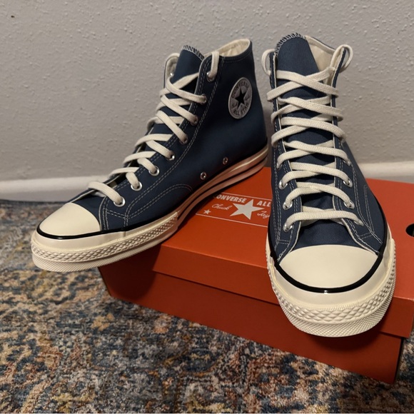 New Converse Blue High-Top Sneakers Size 12 CHUCK 70 HI DEEP WATERS/EGRET/BLACK - Picture 9 of 13